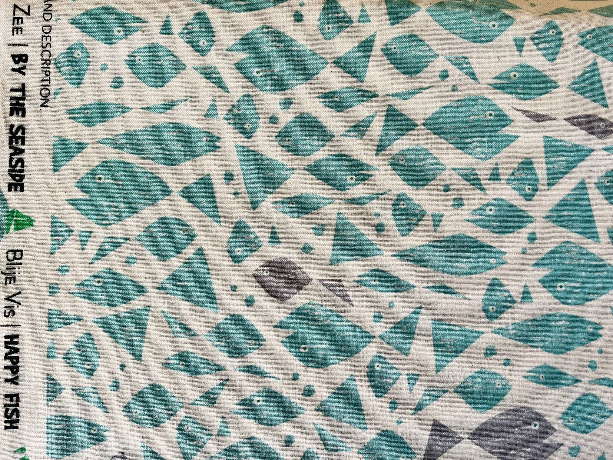 By the Seaside-Happy Fish-Aqua Unbleached Fabric-Loes Van Oosten-Cotton+Steel