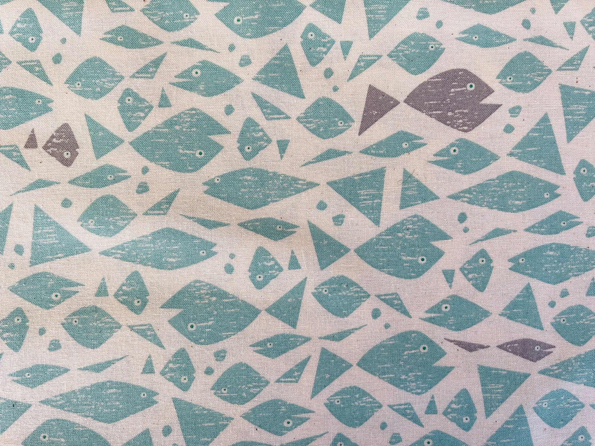 By the Seaside-Happy Fish-Aqua Unbleached Fabric-Loes Van Oosten-Cotton+Steel