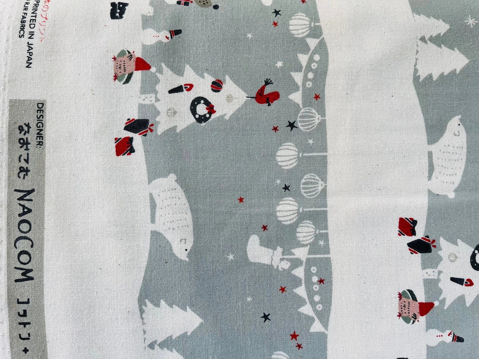 Waku Waku Christmas - Mr Polar Bear - Gray Unbleached Fabric - White - Grey - Red - Cotton+ Steel - Quilting Cotton - NM201-GY3U