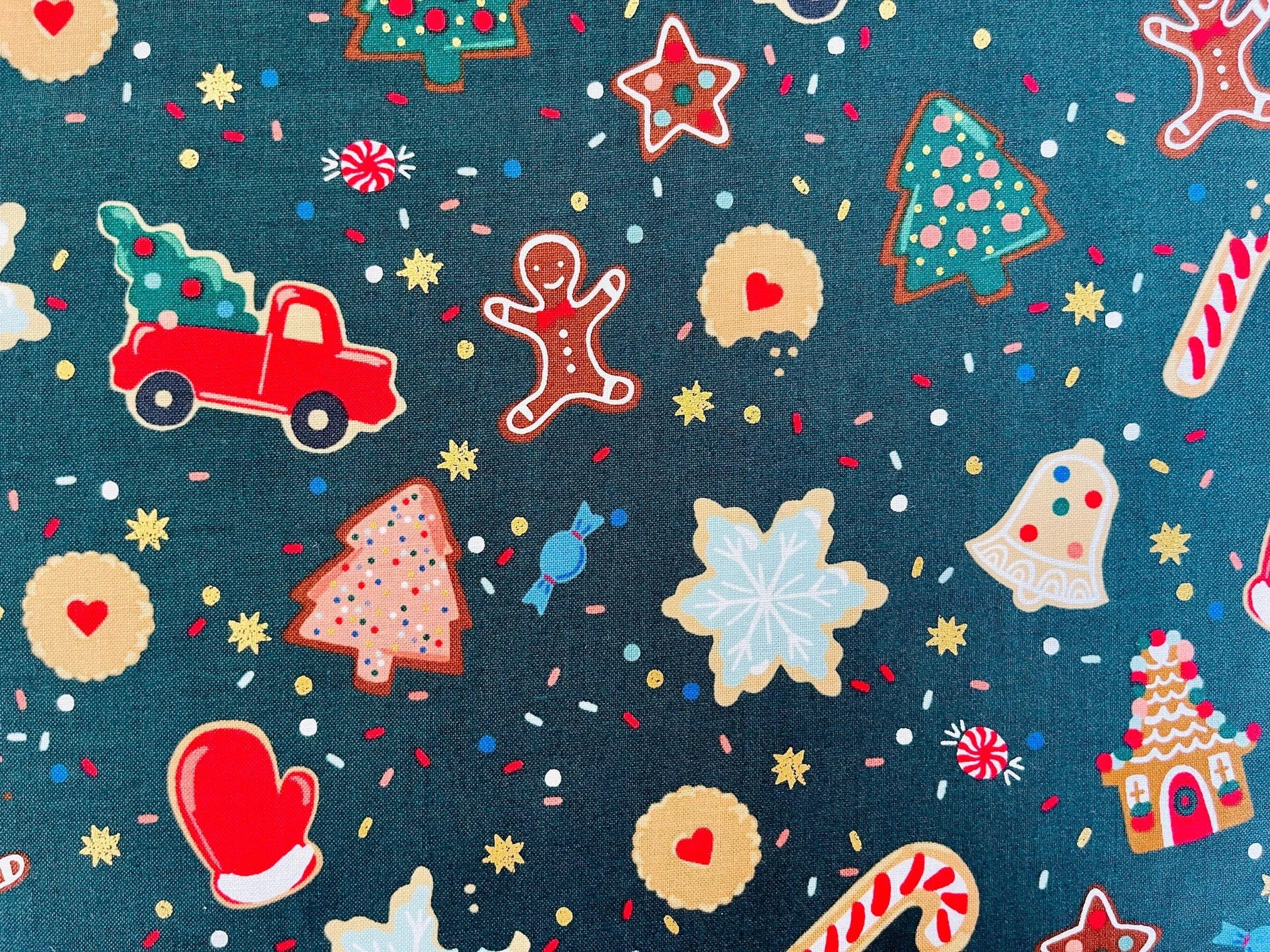 Christmas Cookies-Evergreen Metallic Fabric-Holiday Classics-Rifle Paper Co-Cotton+ Steel-RP617-EV1M