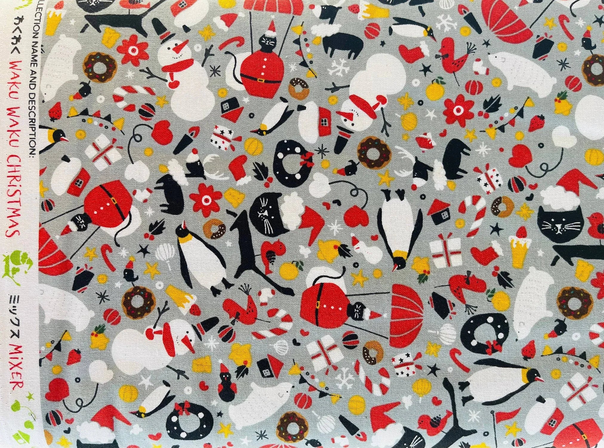 Waku Waku Christmas - Mixer - Gray Unbleached Fabric - Naocom - Cotton+ Steel - Quilting Cotton Fabric - NM202-CO2U