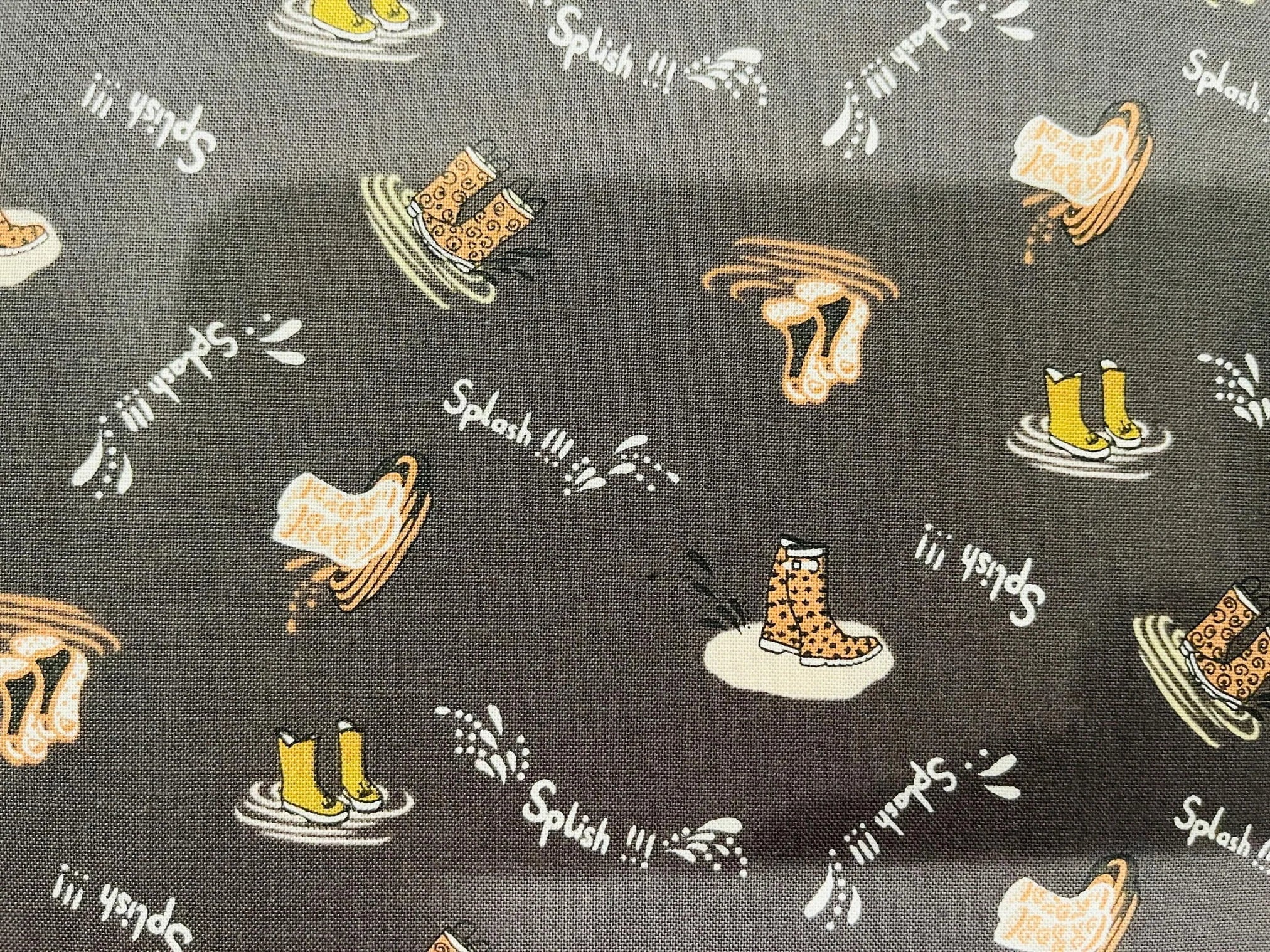 Splish Splash-Charcoal Fabric-Rain Boots Fabric-The Bright Leaf Design-BL102-CH2