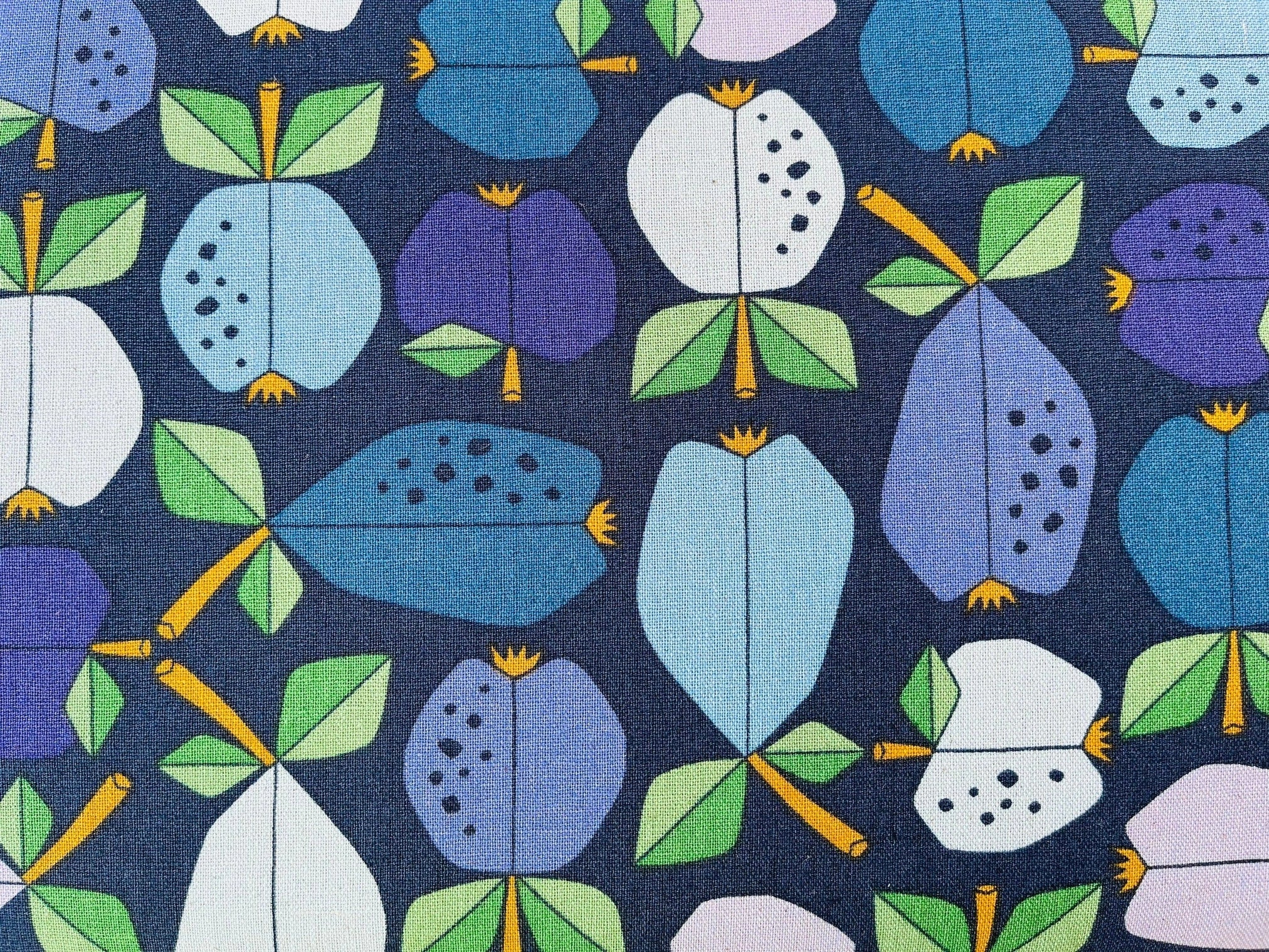 Under the Apple Tree - Orchard - Deep Blue Unbleached Canvas - Loes Van Oosten - Cotton + Steel Canvas Fabric - LV503-DB6UC