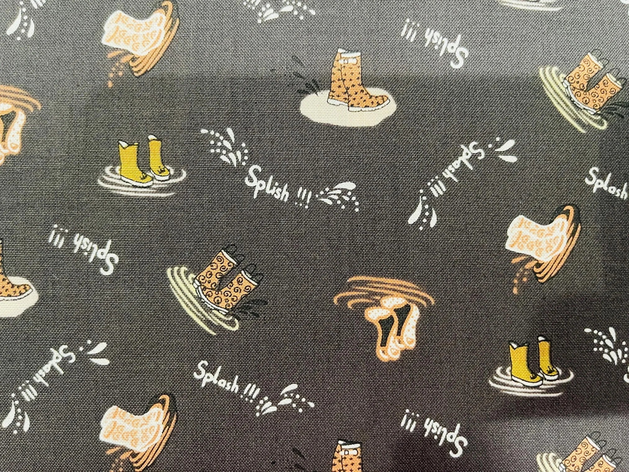 Splish Splash-Charcoal Fabric-Rain Boots Fabric-The Bright Leaf Design-BL102-CH2