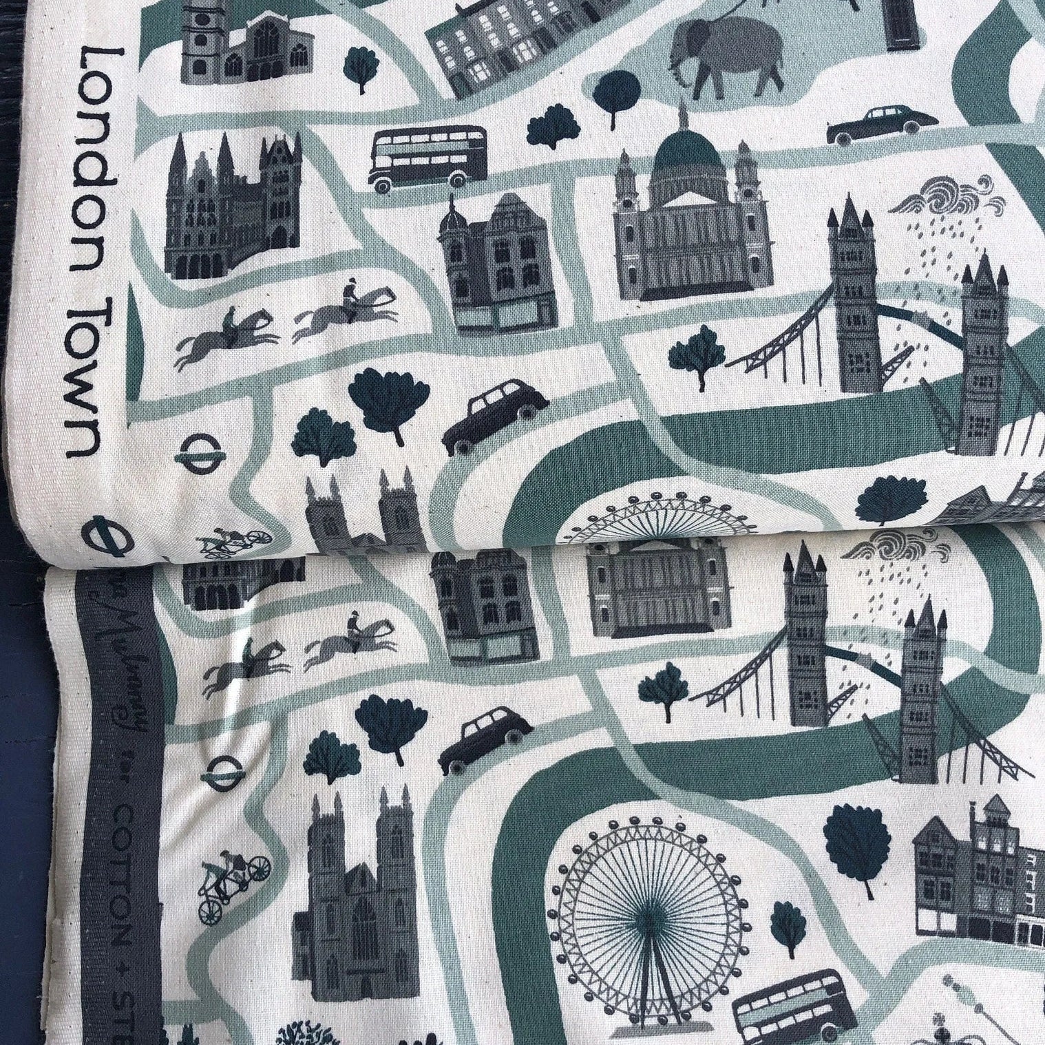 London Town - London Forever - Mint Unbleached Fabric - Sara Mulvanny - Cotton + Steel - Quilting Cotton - SY100-MI3U