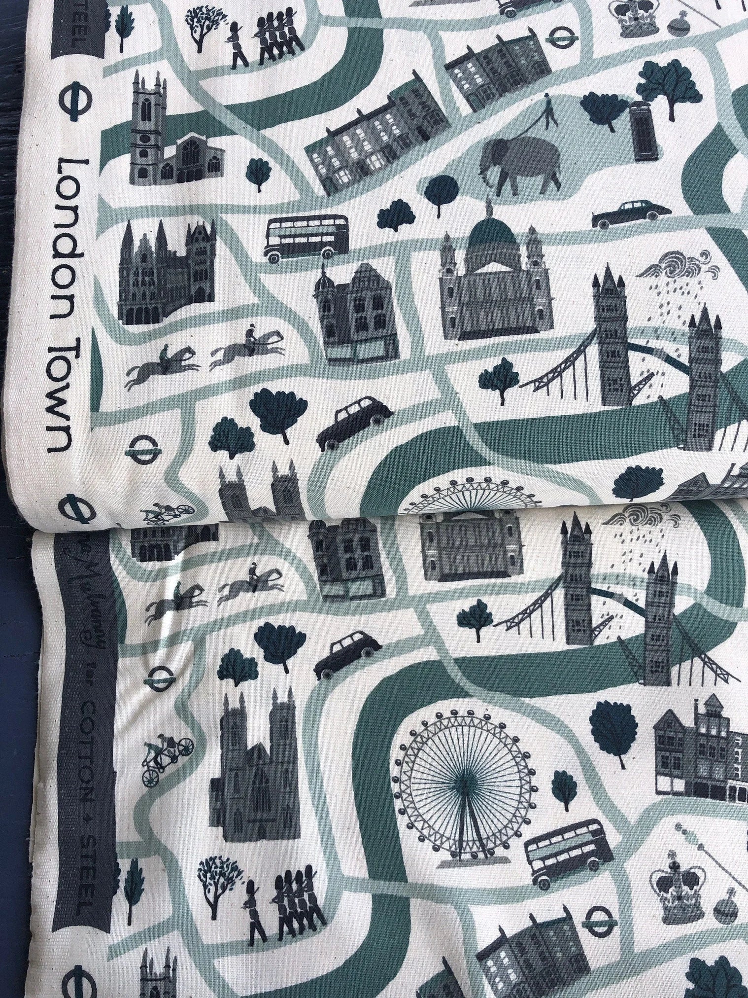 London Town - London Forever - Mint Unbleached Fabric - Sara Mulvanny - Cotton + Steel - Quilting Cotton - SY100-MI3U