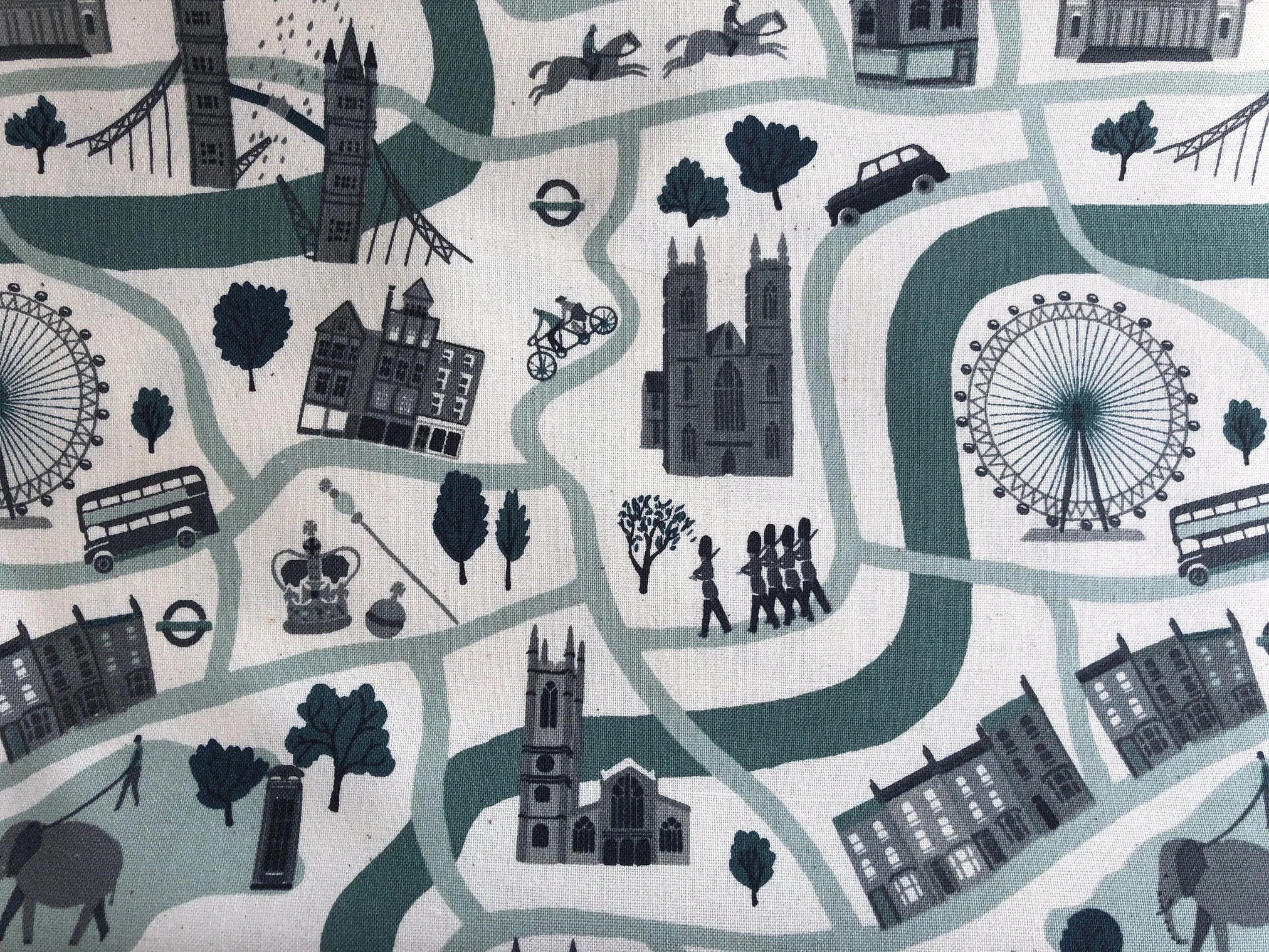 London Town - London Forever - Mint Unbleached Fabric - Sara Mulvanny - Cotton + Steel - Quilting Cotton - SY100-MI3U