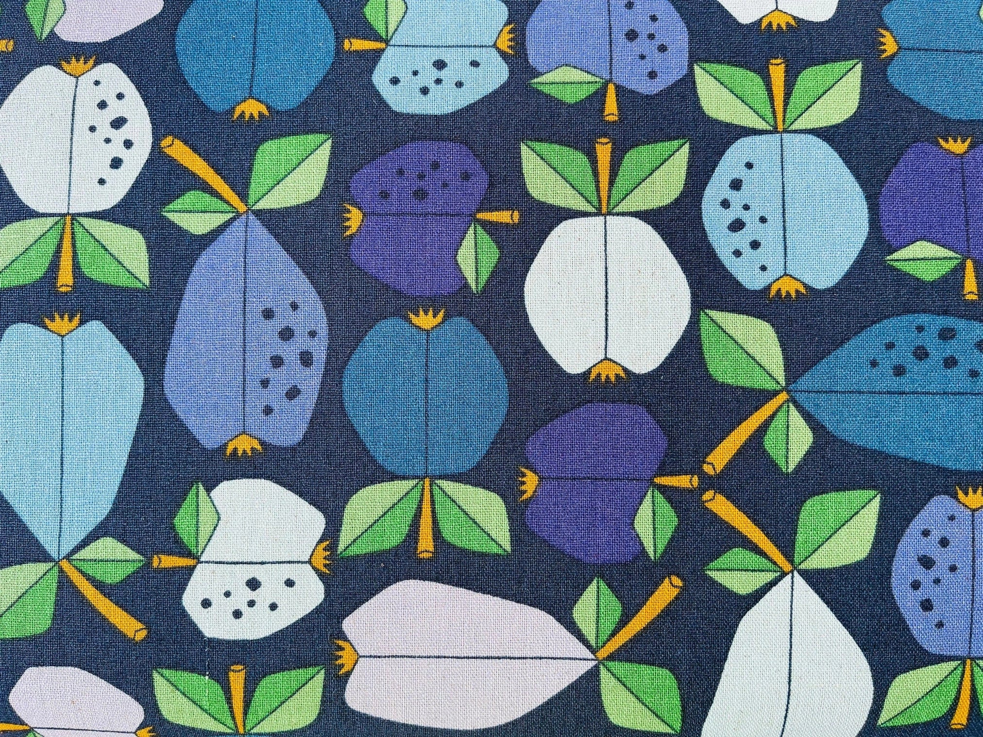 Under the Apple Tree - Orchard - Deep Blue Unbleached Canvas - Loes Van Oosten - Cotton + Steel Canvas Fabric - LV503-DB6UC