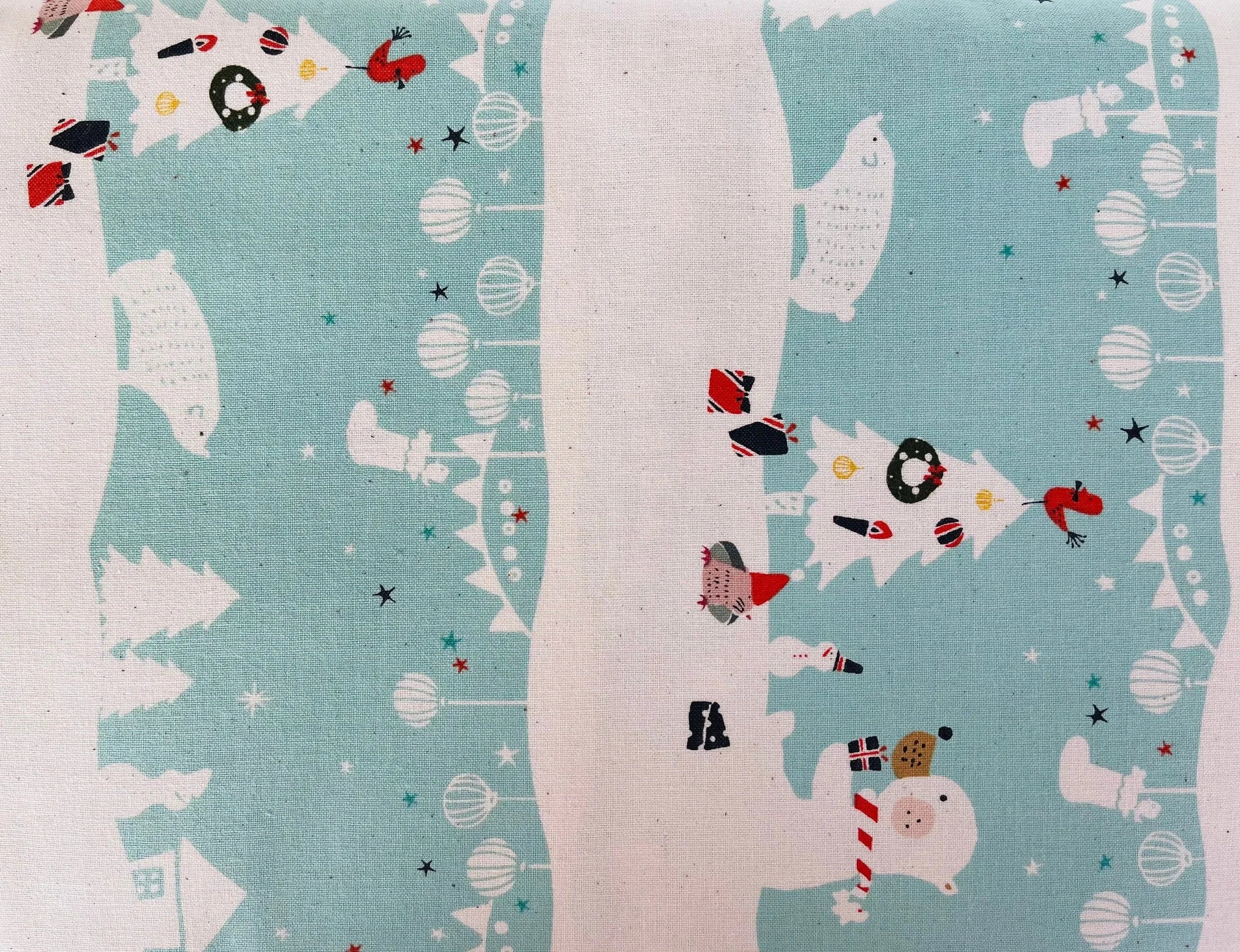 Waku Waku Christmas - Mr Polar Bear - Aqua Unbleached Fabric - Aqua - White - Red - Naocom - Cotton+ Steel - Quilting Cotton - NM201-AQ2U