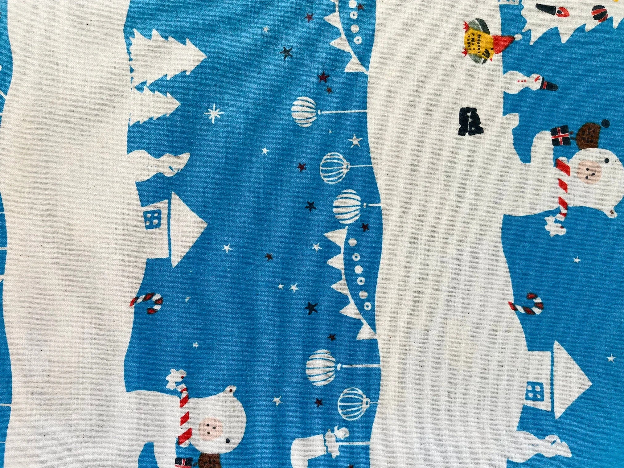 Waku Waku Christmas - Mr Polar Bear - Blue Unbleached Fabric - Blue - White - Red -Naocoom - Cotton+ Steel - Quilting Cotton - NM201-BL1U