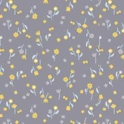 Neko and Tori - Flower Picking - Gray Cotton - Itsuko Naka - Cotton + Steel - Quilting Cotton Fabric - IN103-GY2