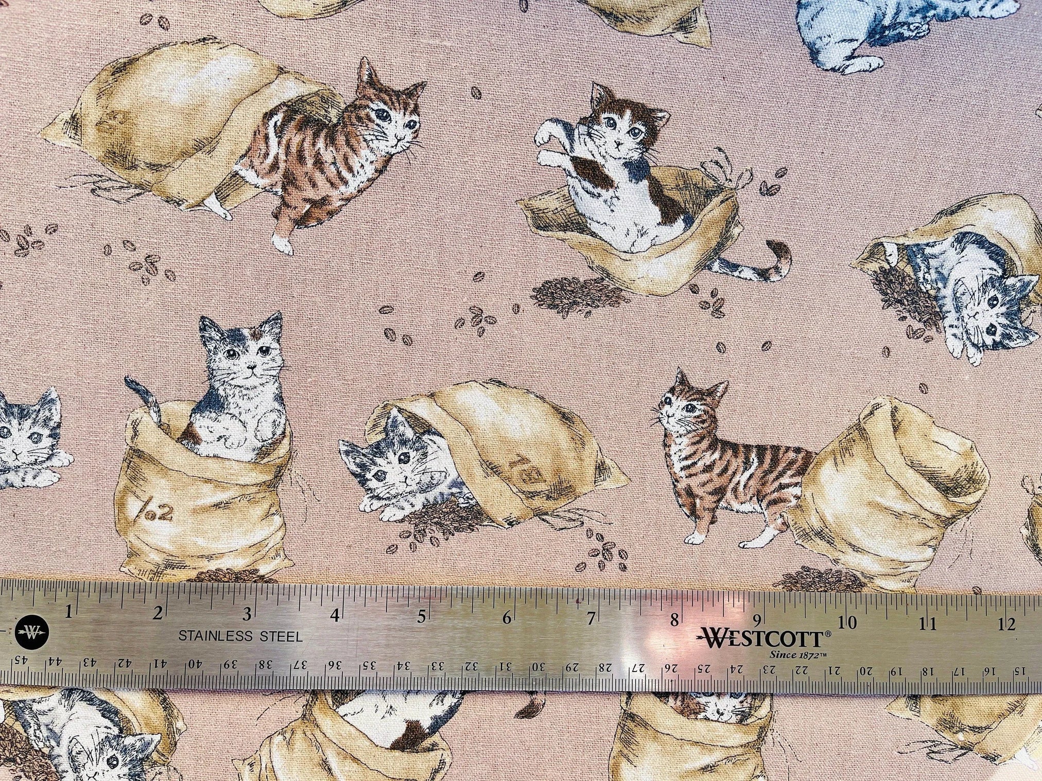 Cat - Coffee and Cats - Funny Cats - Kokka Fabric-Japanese Canvas Fabric.