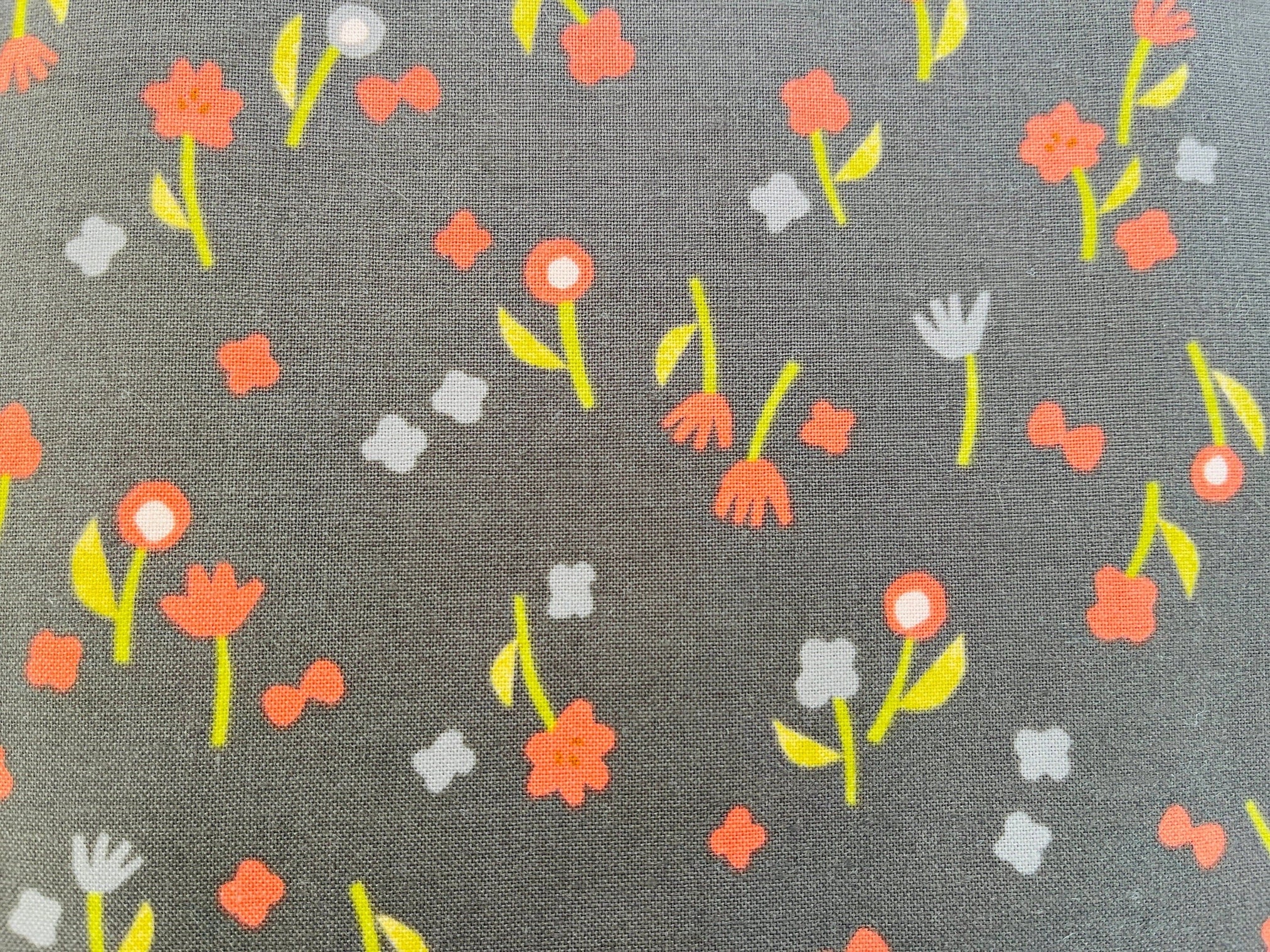 Neko and Tori-Flower Picking-Charcoal Fabric-Itsuko Naka-Cotton + Steel