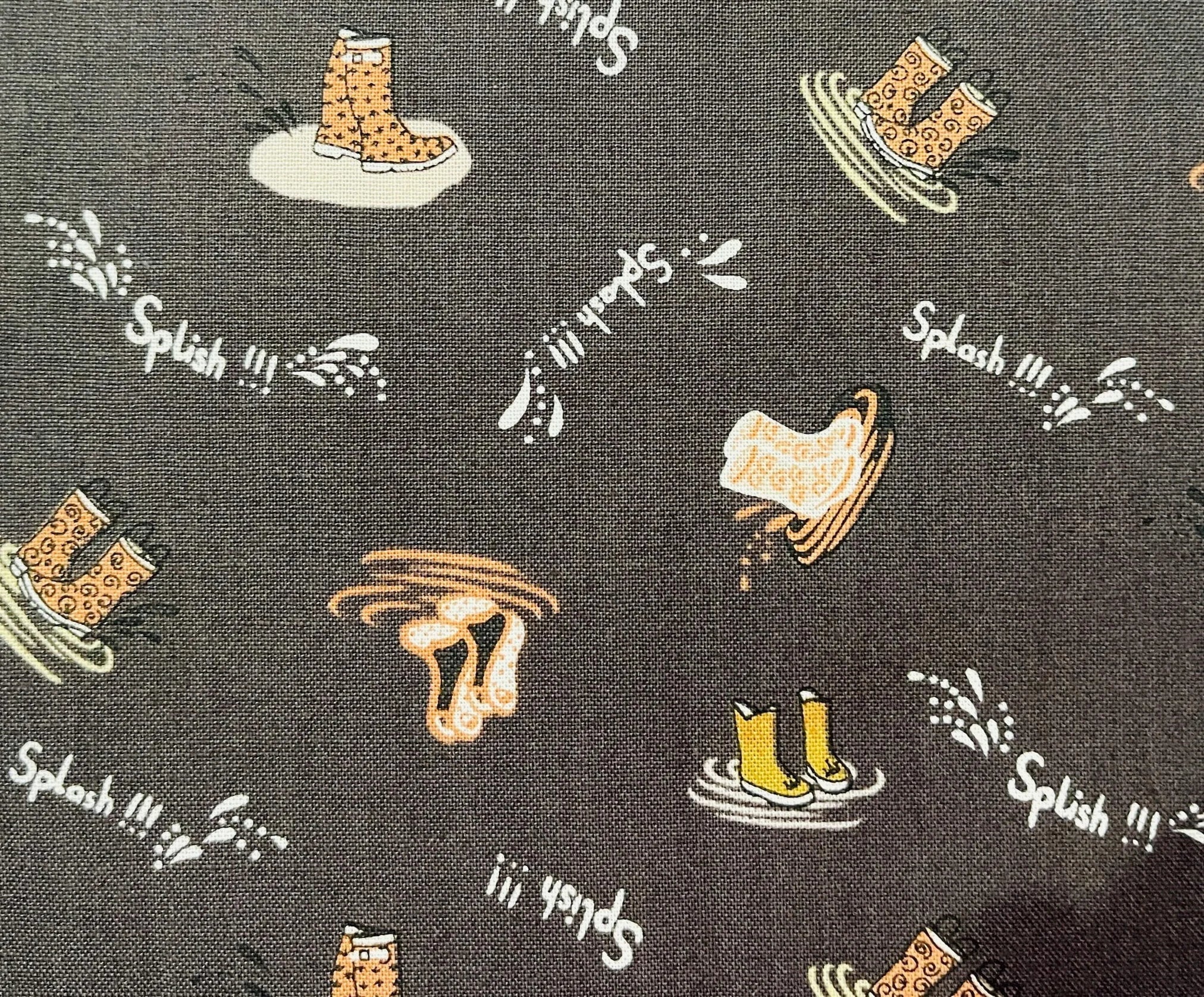 Splish Splash-Charcoal Fabric-Rain Boots Fabric-The Bright Leaf Design-BL102-CH2