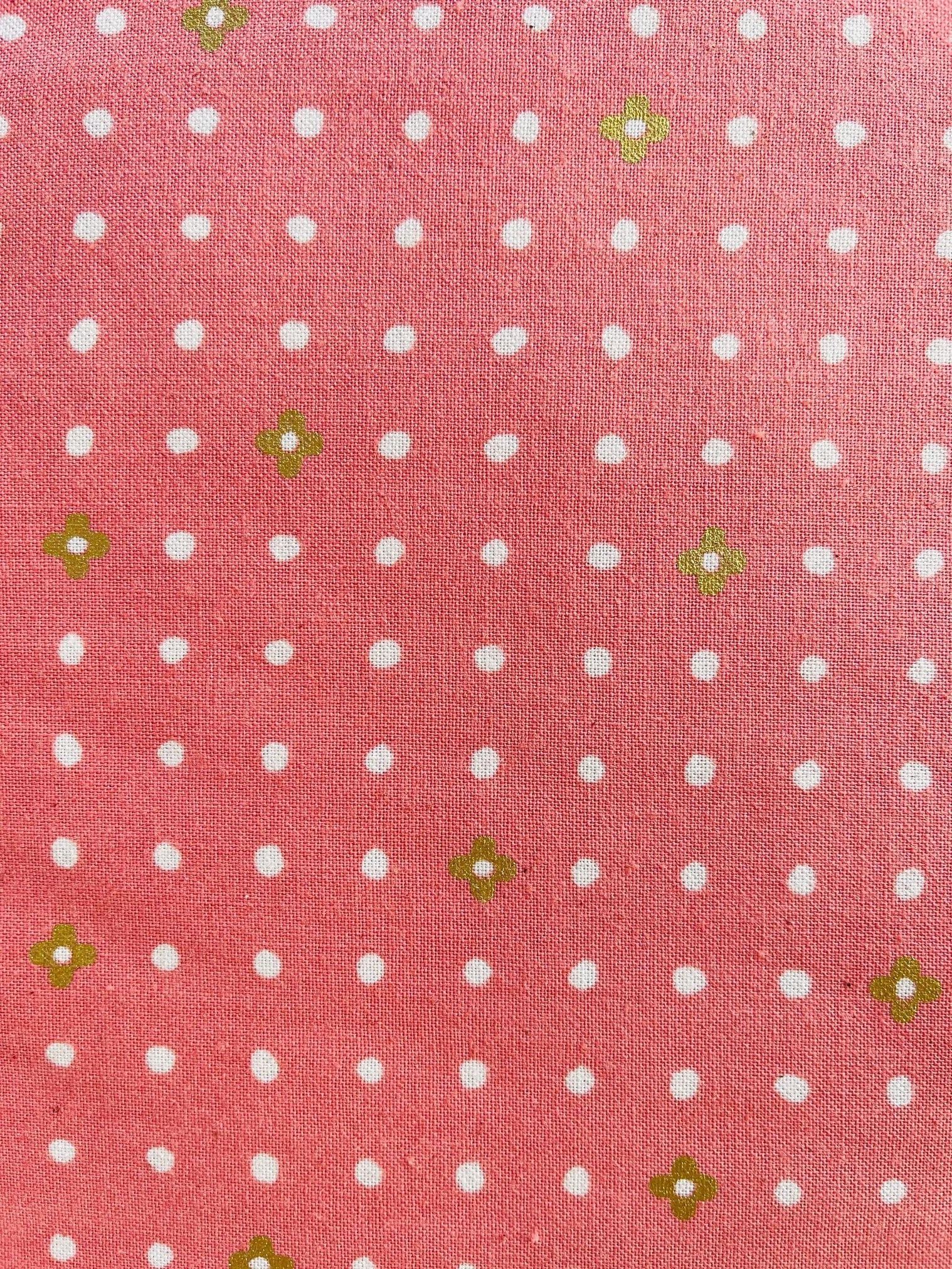 Neko and Tori - Ohanadotto Coral - Unbleached Metallic Cotton - Itsuko Naka - Cotton + Steel - Quilting Cotton Fabric - IN105-CO3UM