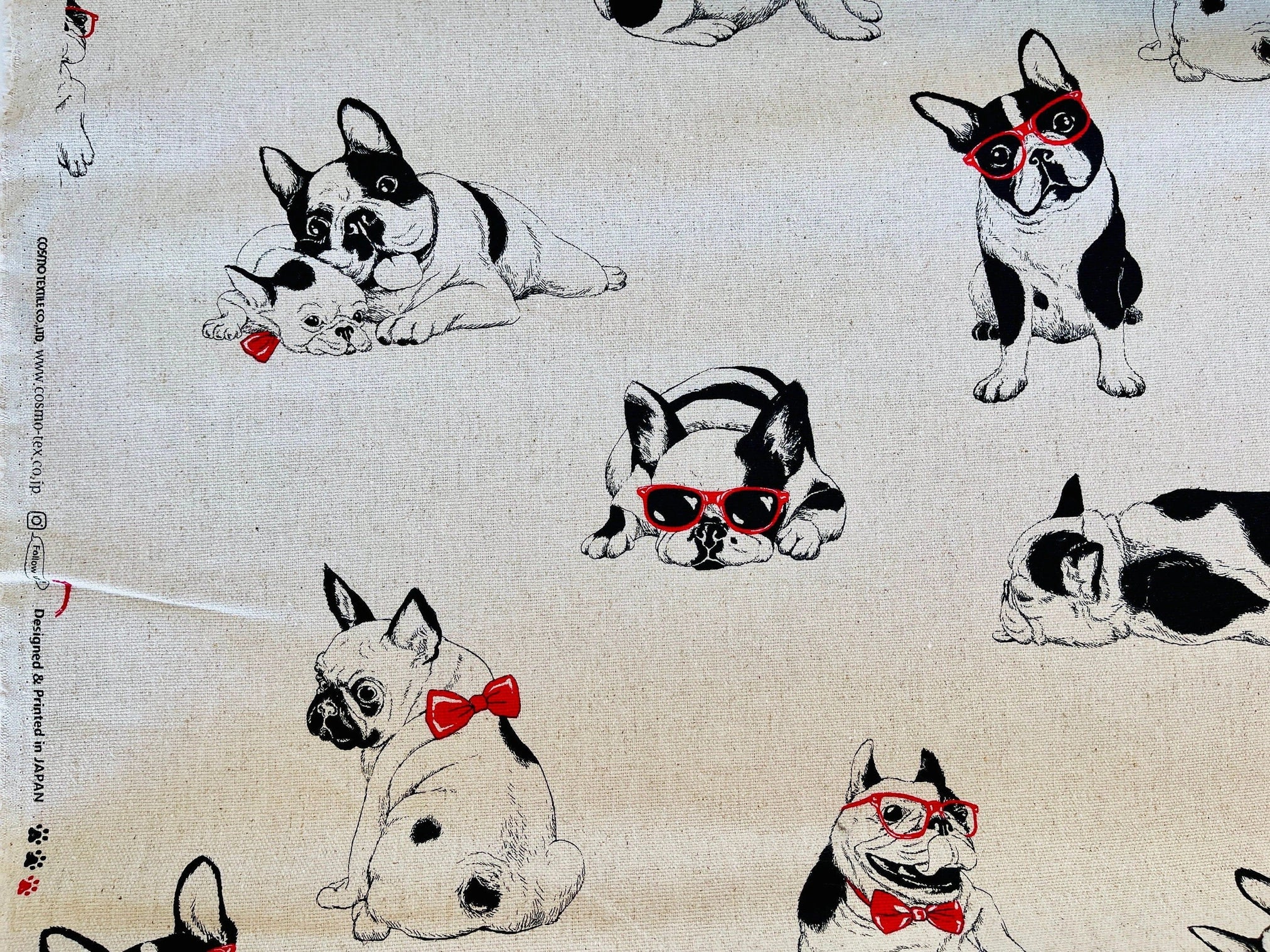 Dog - French Bulldog Fabric - Japanese Linen Cotton Oxford Fabric