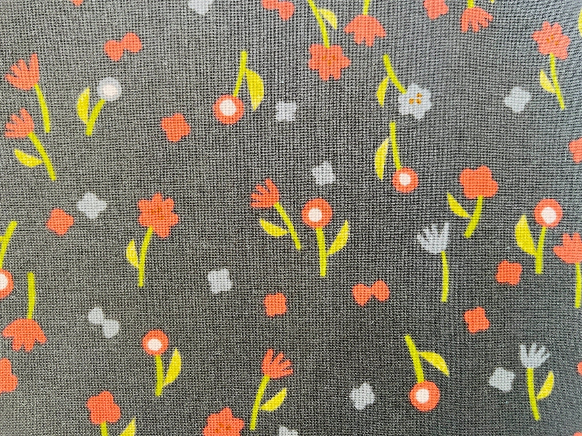 Neko and Tori-Flower Picking-Charcoal Fabric-Itsuko Naka-Cotton + Steel