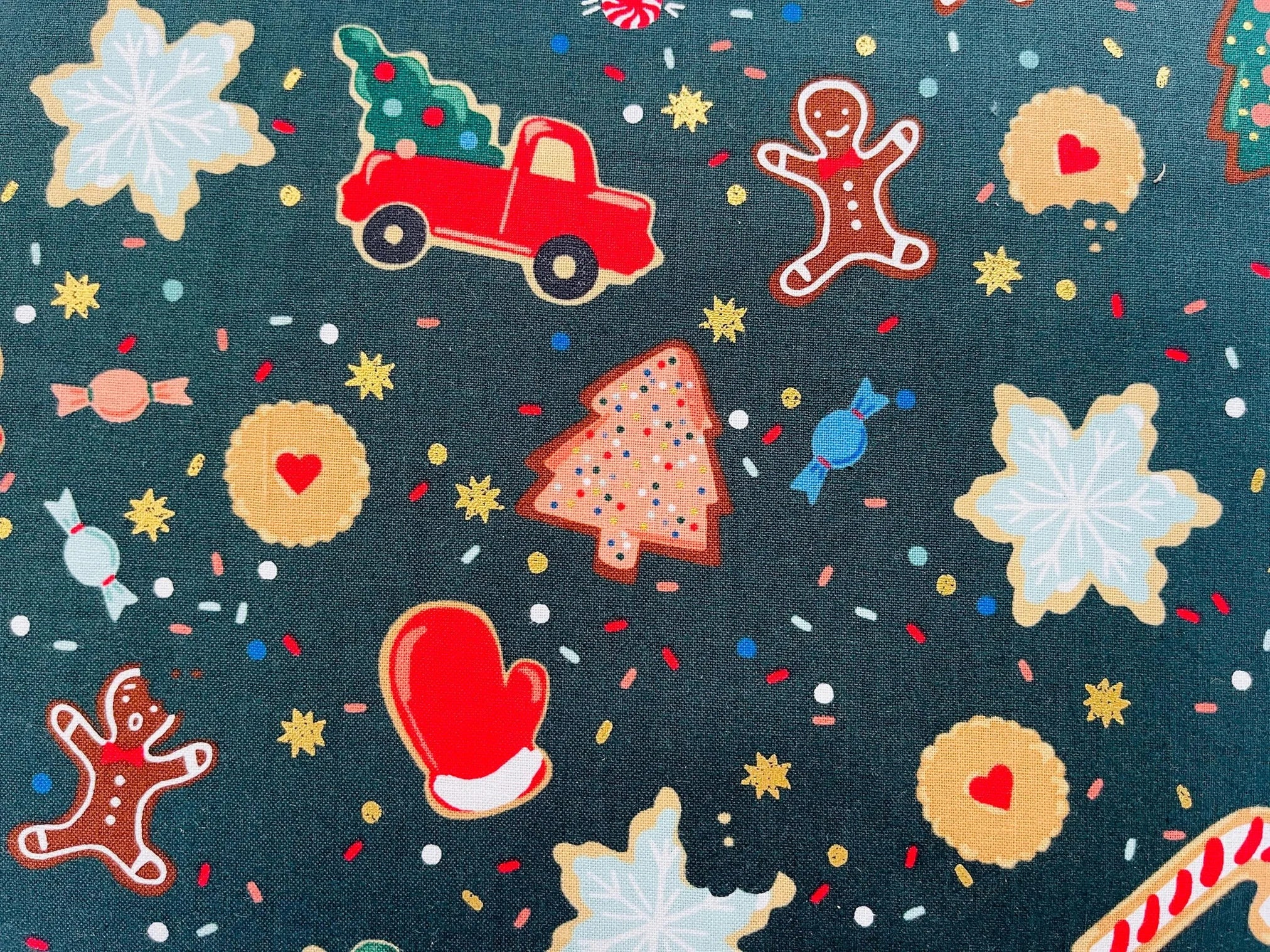 Christmas Cookies-Evergreen Metallic Fabric-Holiday Classics-Rifle Paper Co-Cotton+ Steel-RP617-EV1M