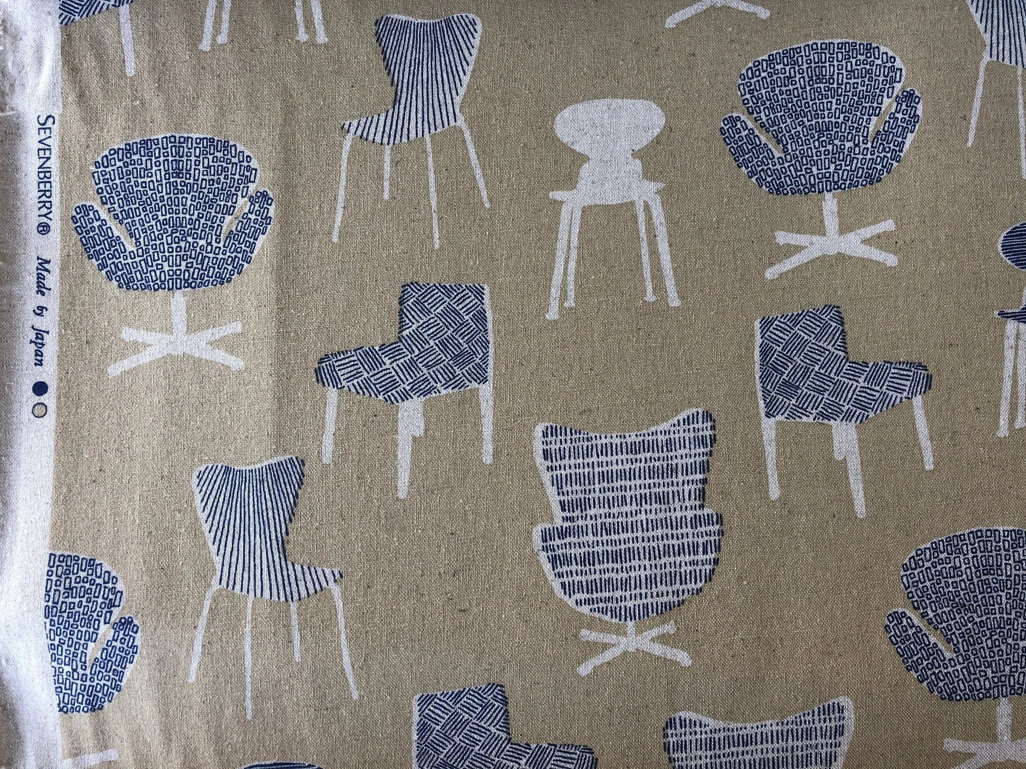 Robert Kaufman Yellow Blue Cotton Flax Chair Fabric. - Fabricanaus