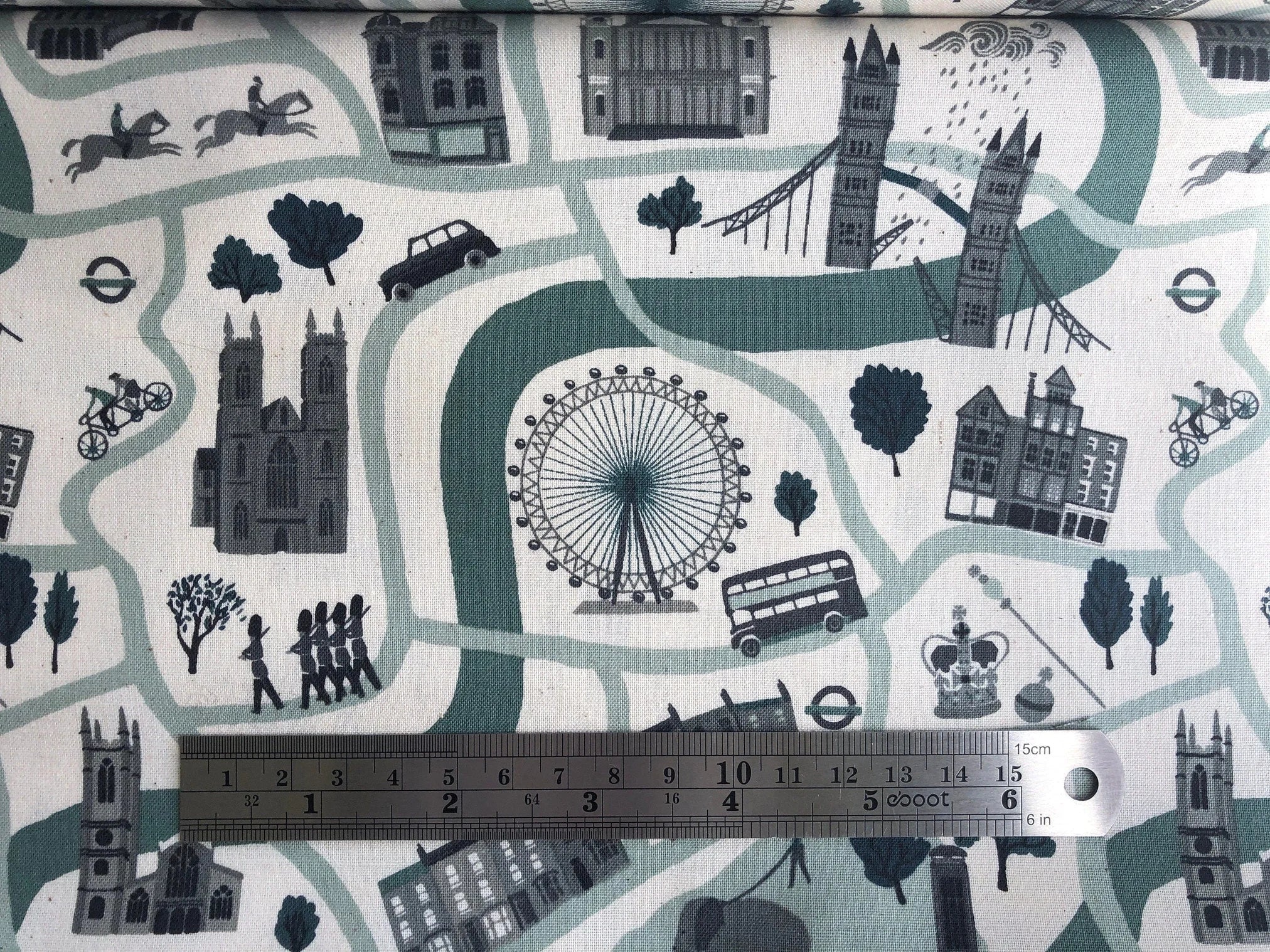 London Town - London Forever - Mint Unbleached Fabric - Sara Mulvanny - Cotton + Steel - Quilting Cotton - SY100-MI3U