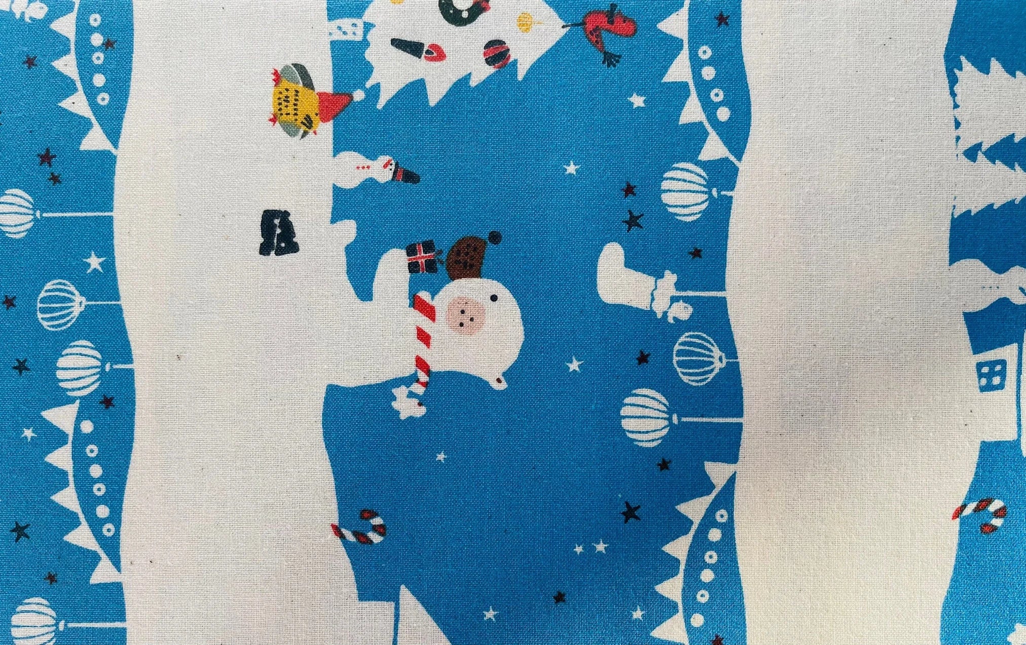 Waku Waku Christmas - Mr Polar Bear - Blue Unbleached Fabric - Blue - White - Red -Naocoom - Cotton+ Steel - Quilting Cotton - NM201-BL1U