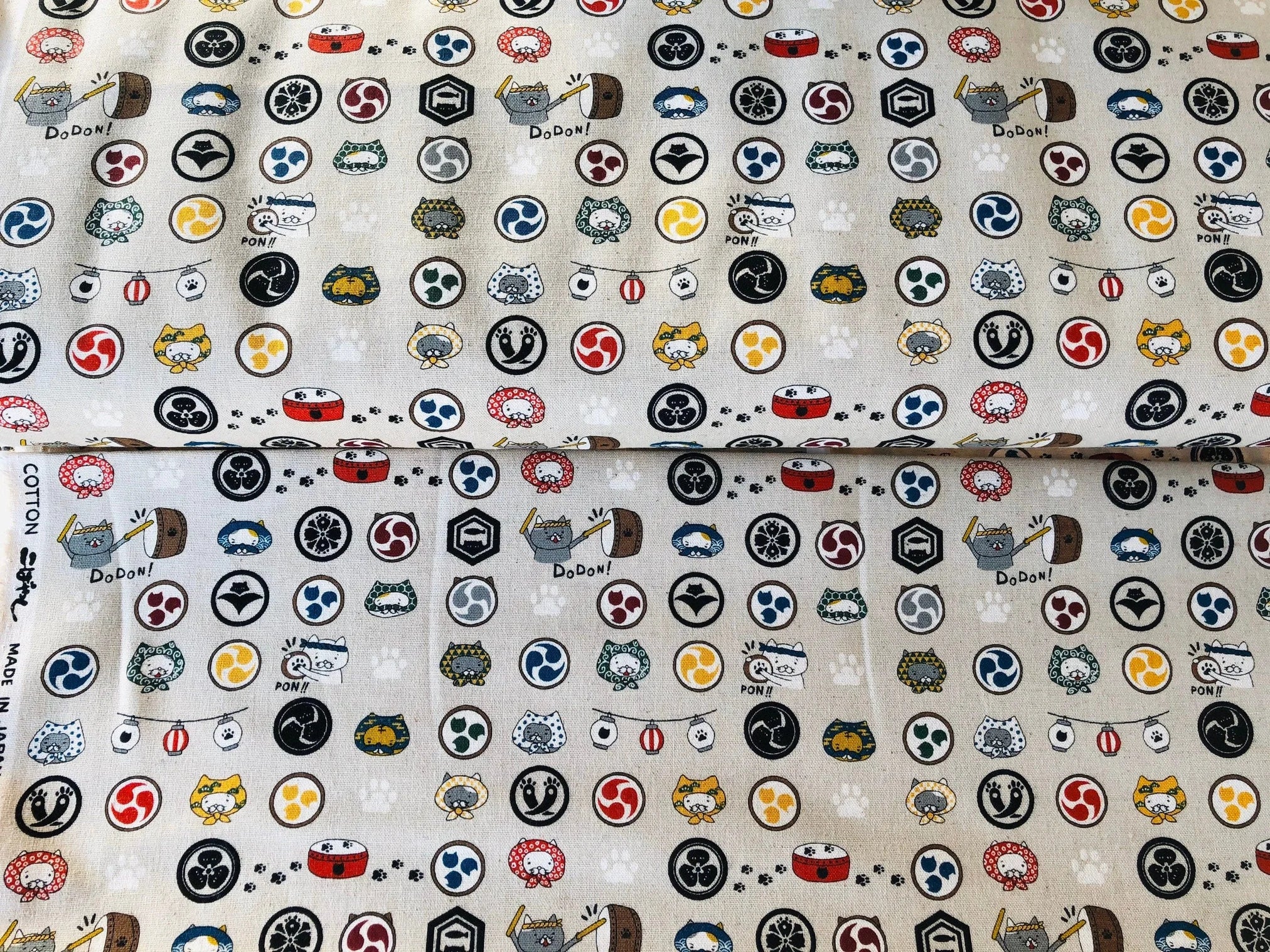 Kobayashi - Japanese Fabric - Cat Fabric - Grey - Blue - Red - Yellow - Black - Lightweight Canvas - KTS-6601