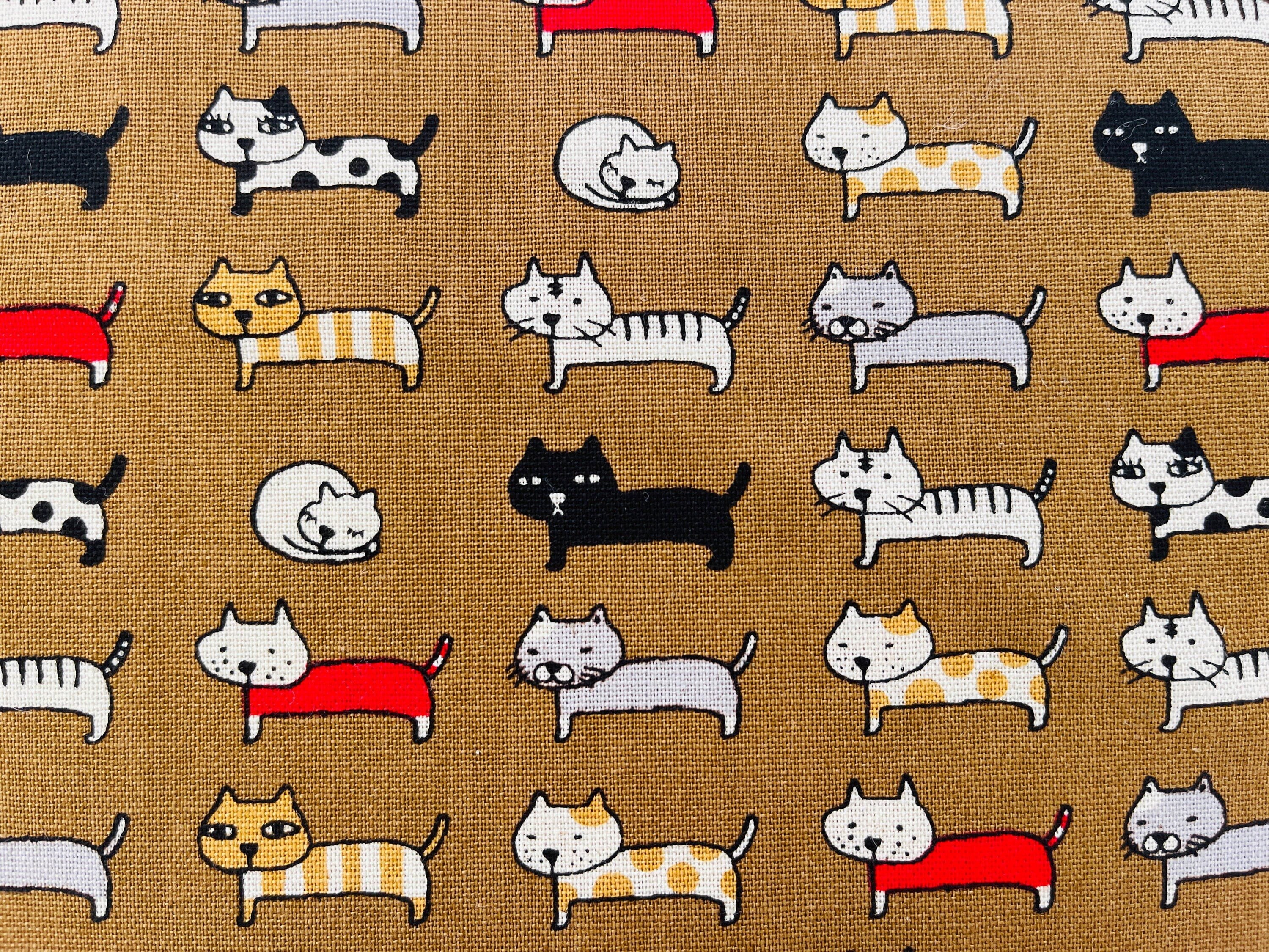 Cat-Cat Canvas-Kobayashi-Brown Black-Japanese Fabric-KTS-3706-D.