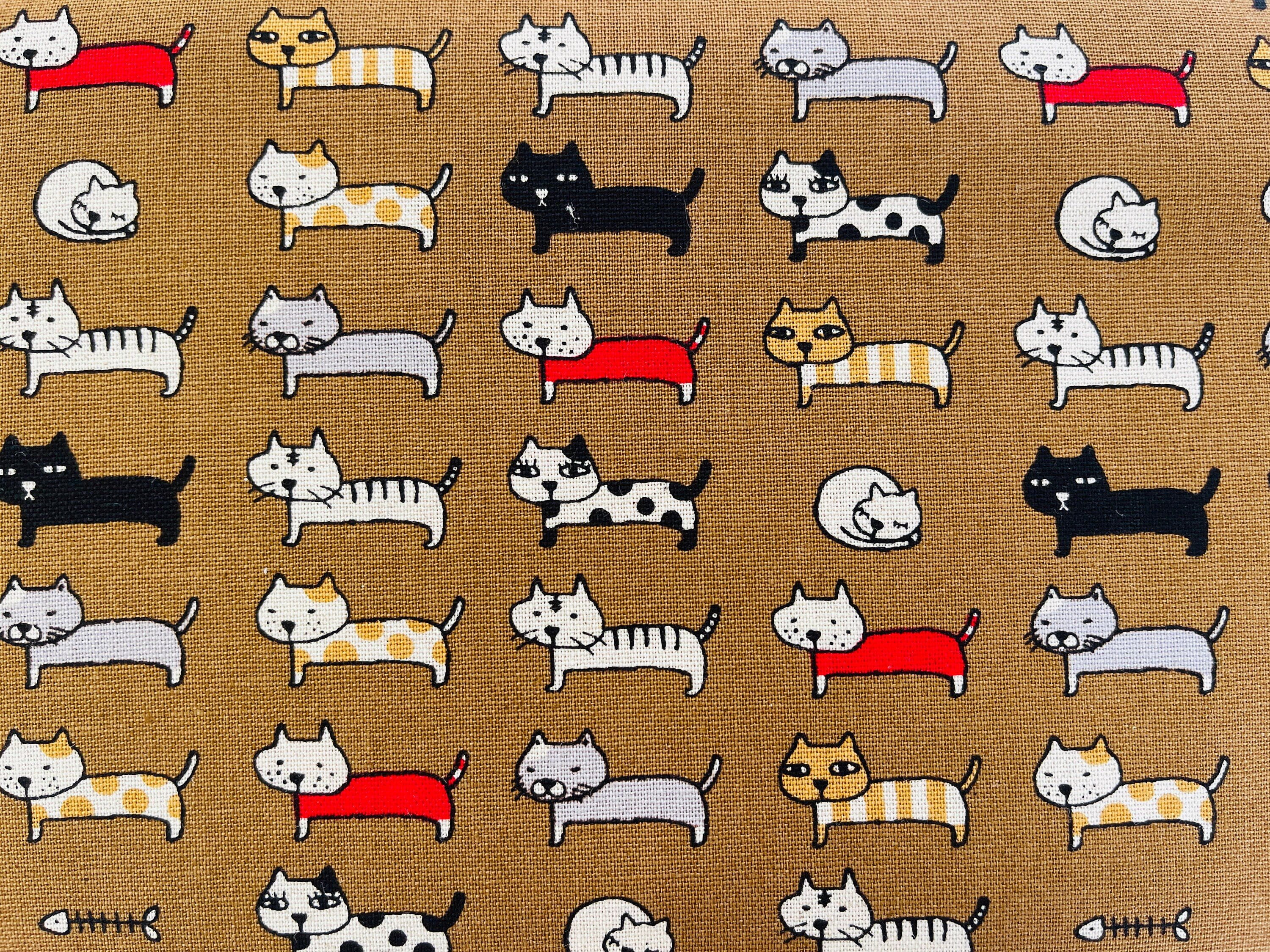 Cat-Cat Canvas-Kobayashi-Brown Black-Japanese Fabric-KTS-3706-D.