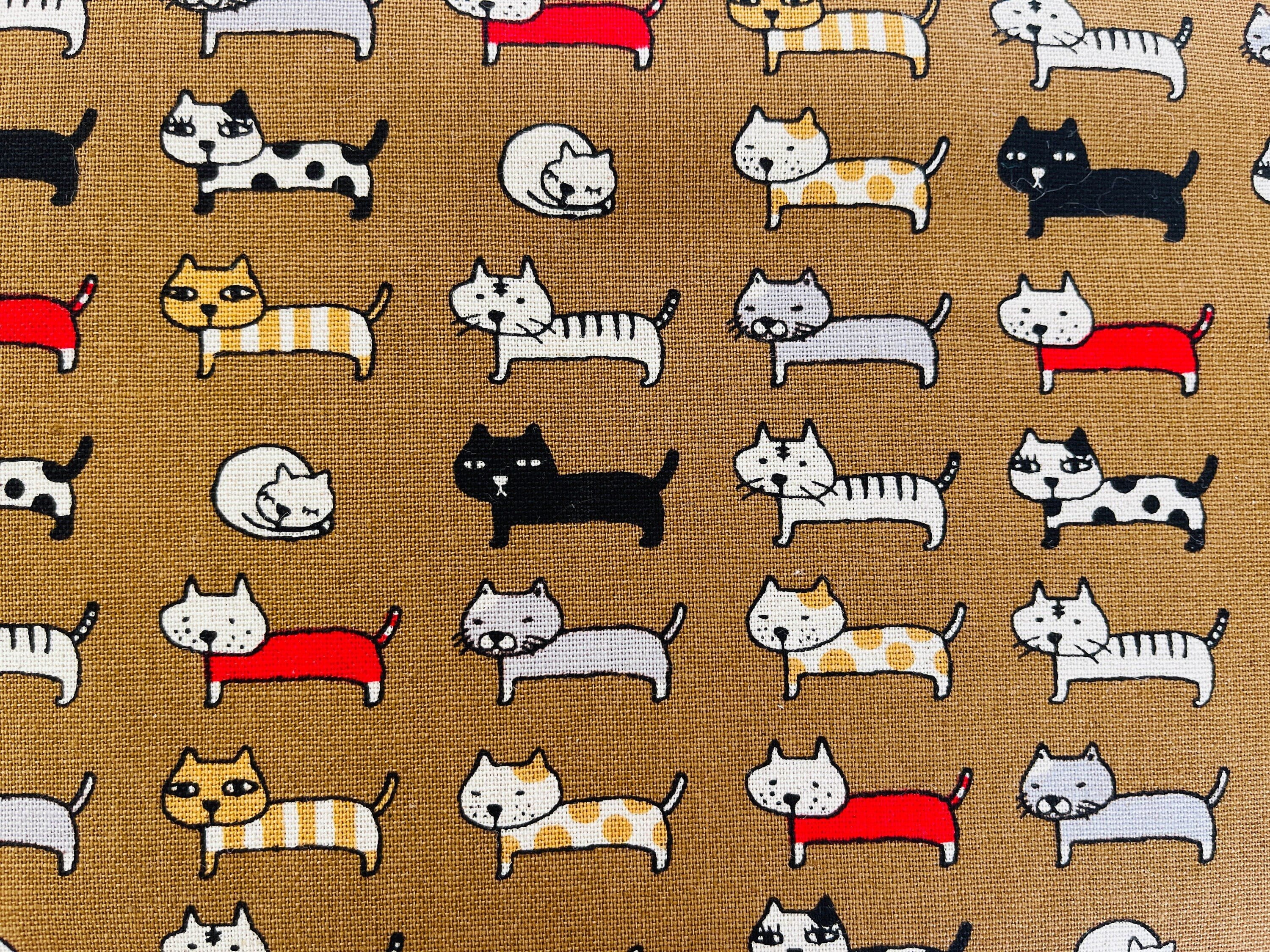 Cat-Cat Canvas-Kobayashi-Brown Black-Japanese Fabric-KTS-3706-D.