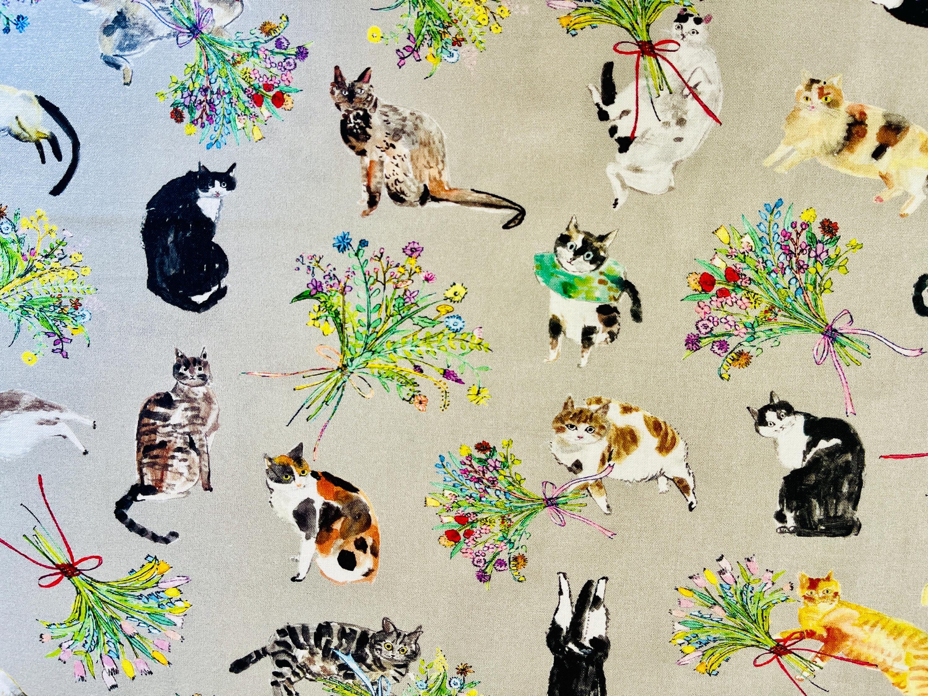 Cat-Cat fabric-Paper message sewing-Japanese fabric-EGXA-8005