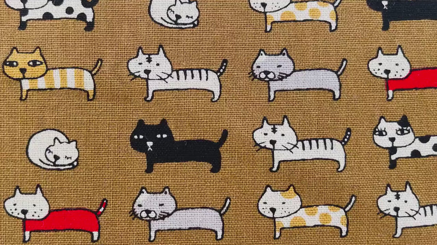 Cat-Cat Canvas-Kobayashi-Brown Black-Japanese Fabric-KTS-3706-D.