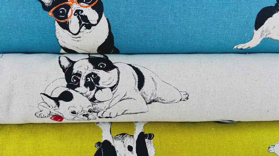 Dog -  French Bulldog Fabric - Japanese Linen Cotton Oxford Fabric