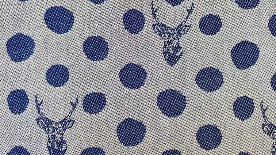 Buck - Buck Fabric - Kokka - Japanese Fabric - Jacquard - Reversible - White - Blue - Cotton Fabric - EKX-97070